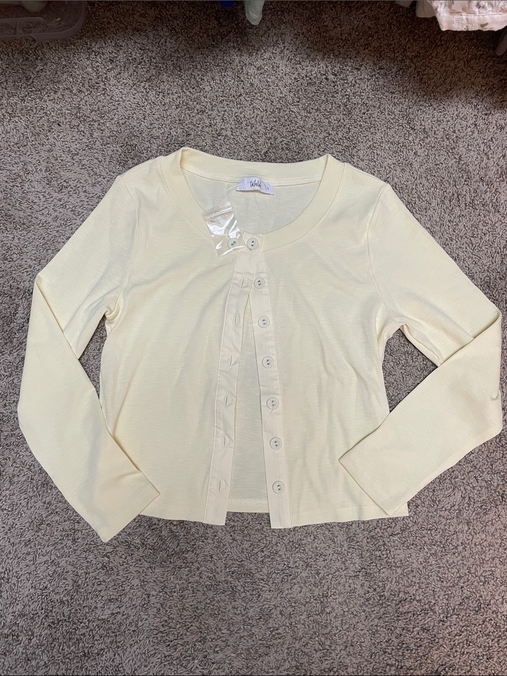 Light Yellow Button-Front Cropped Cardigan